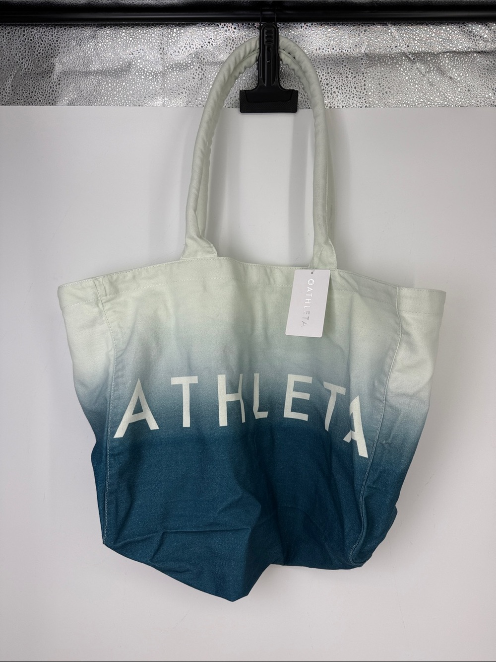 Athleta Teal Ombre Canvas Tote nwt